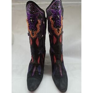 Vintage Andrea Pfister Italy Blue Leather Suede Embroidery Boots 6.5